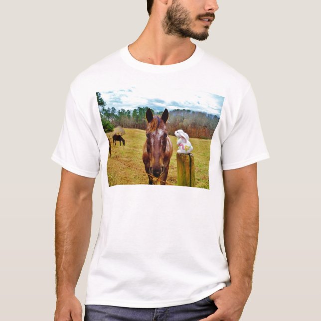 Camiseta Bunny de Pascua y caballo marrón (Anverso)