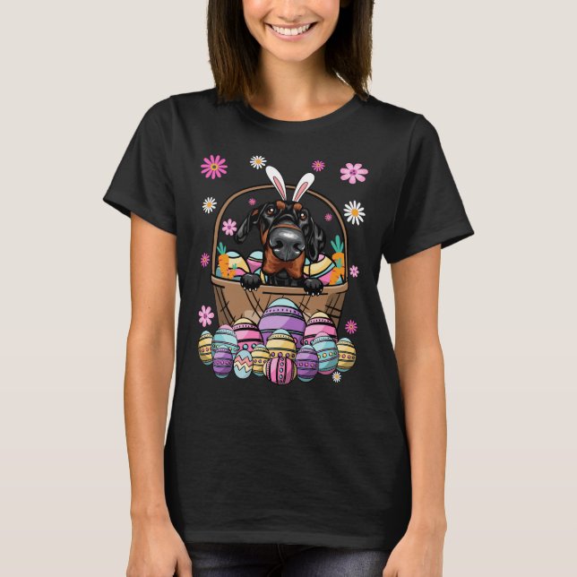 Camiseta Bunny Doberman Dog Happy Easter Day Lover Egg Hunt (Anverso)