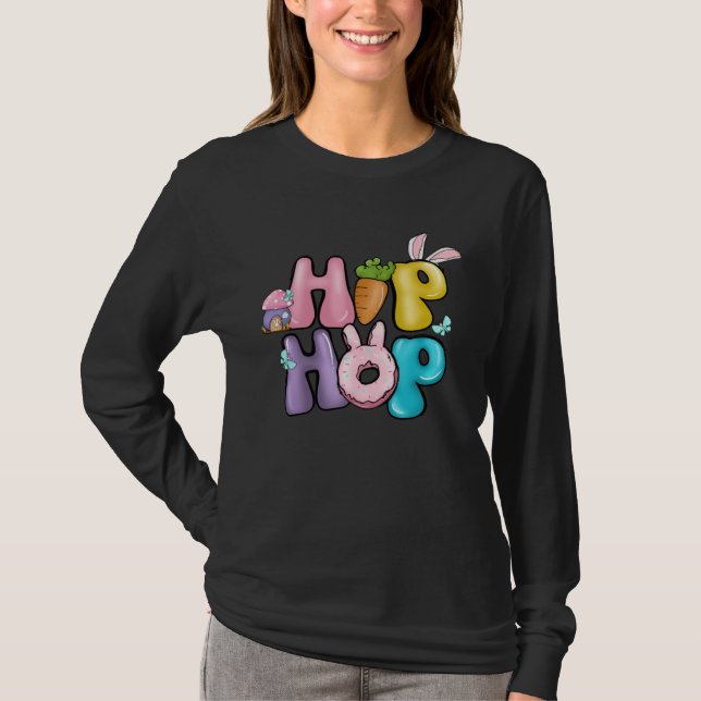 Camiseta Bunny Ear Retro Groovy Hip Hop Easter Day (Anverso)