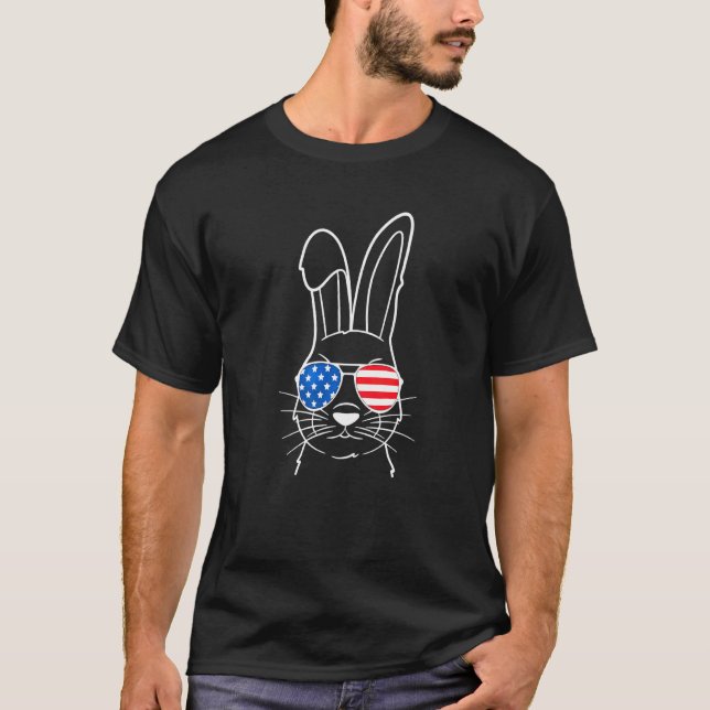 Camiseta Bunny Face Bandera Americana gafas de sol lindo co (Anverso)