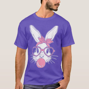 Camiseta Bunny Face Easter Day Bubblegum Bandana Glasses Wo