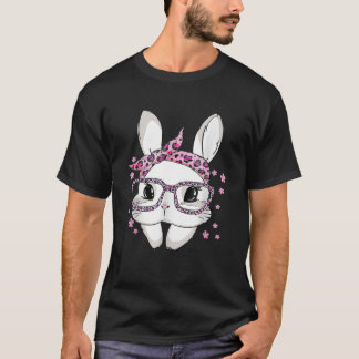 Camiseta Bunny Face Glasses Headband Leopard Easter Day Gir