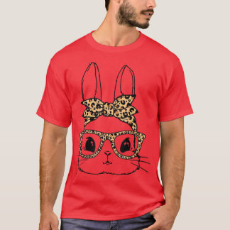 Camiseta Bunny Face Leopard Glasses Bubble Gum Easter Day G