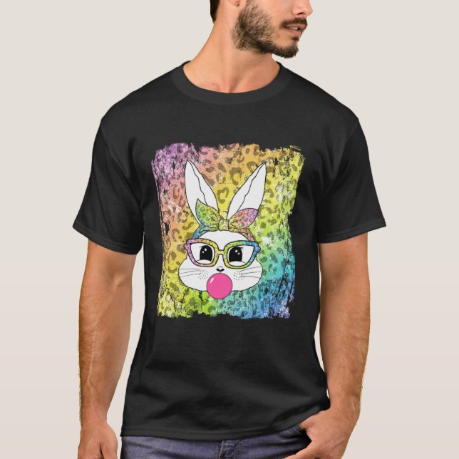 Camiseta Bunny Face Leopard Glasses Bubble Gum Easter Day G (Anverso)