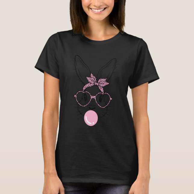 Camiseta Bunny Face Leopard Glasses Bubble Gum Easter Day G (Anverso)