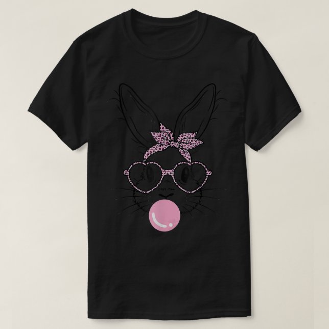 Camiseta Bunny Face Leopard Glasses Bubble Gum Easter Day G (Diseño del anverso)