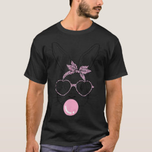 Camiseta Bunny Face Leopard Glasses Bubble Gum Easter Day G