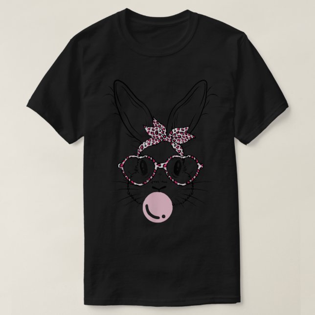 Camiseta Bunny Face Leopard Glasses Bubble Gum Easter Day G (Diseño del anverso)
