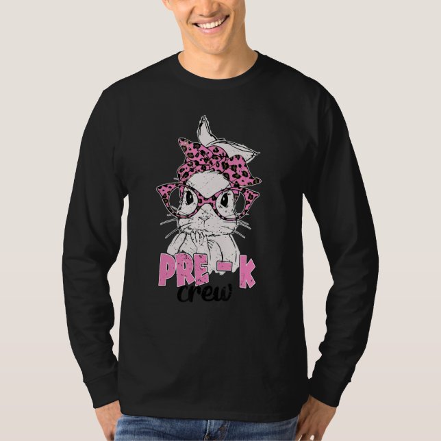 Camiseta Bunny Face Leopard Glasses Easter Pre K Crew (Anverso)
