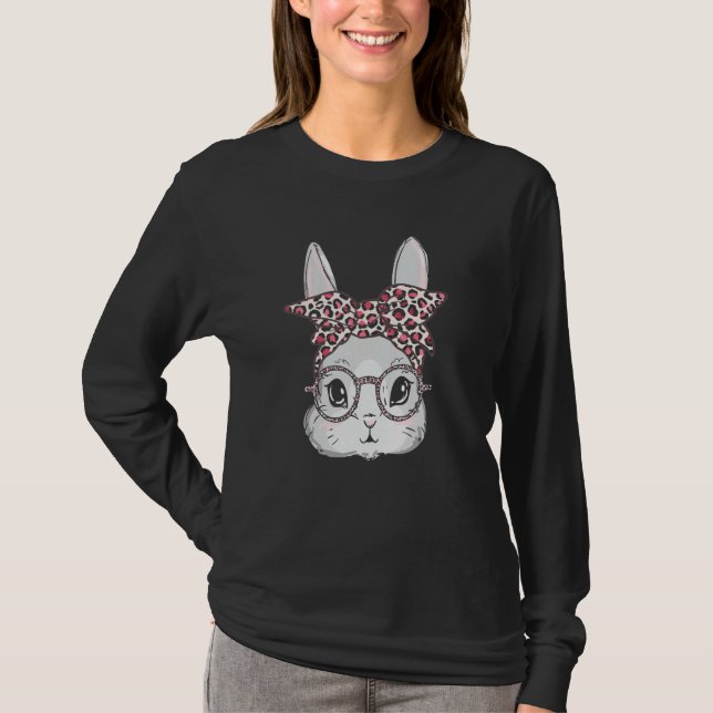 Camiseta Bunny Face Leopard Glasses Headband Happy Easter D (Anverso)