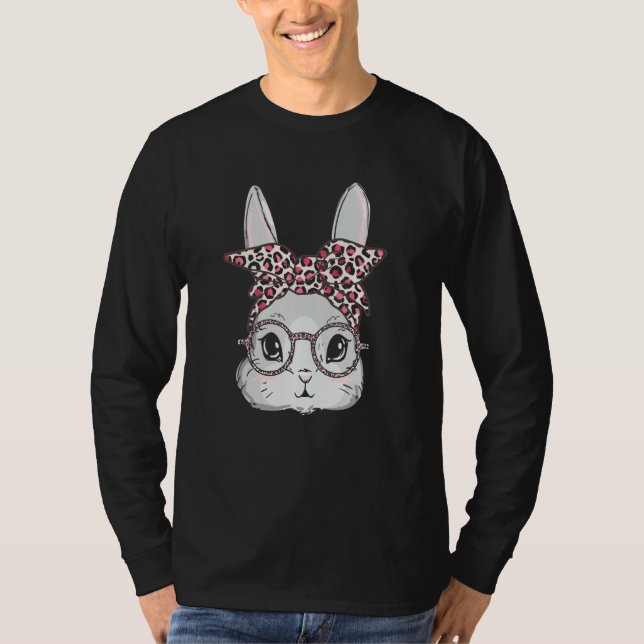 Camiseta Bunny Face Leopard Glasses Headband Happy Easter D (Anverso)