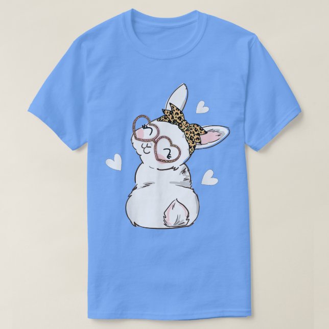 Camiseta Bunny Face Leopard Glasses Hearband Happy Ea (Diseño del anverso)