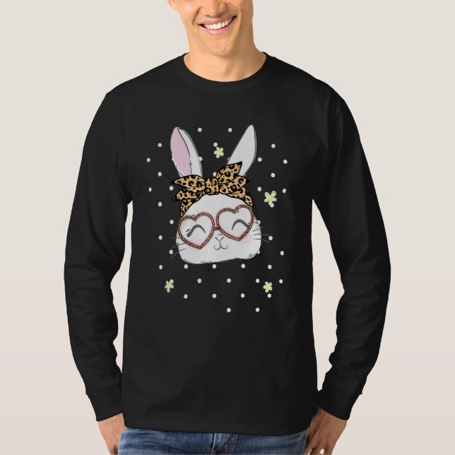 Camiseta Bunny Face Leopard Glasses Hearband Happy Ea (Anverso)