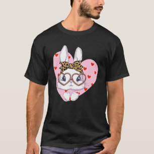 Camiseta Bunny Face Leopard Glasses Red Heart Happy Easter
