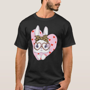 Camiseta Bunny Face Leopard Glasses Red Heart Happy Easter