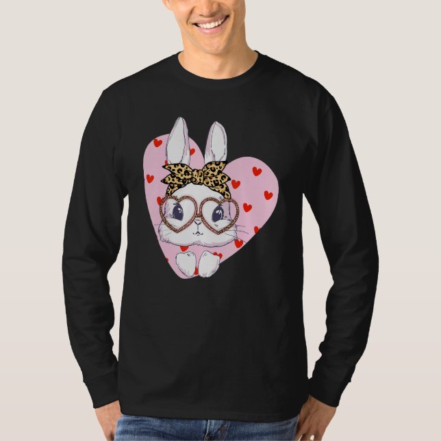 Camiseta Bunny Face Leopard Glasses Red Heart Happy Easter (Anverso)