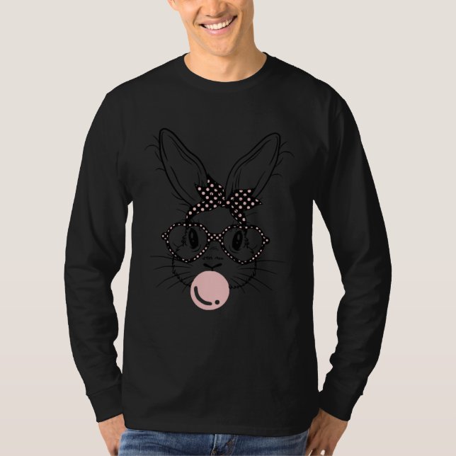 Camiseta Bunny Face Polka Dots Glasses Bubble Gum Easter Da (Anverso)