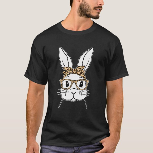 Camiseta Bunny Face With Sunglasses Leopard Easter Day Wome (Anverso)
