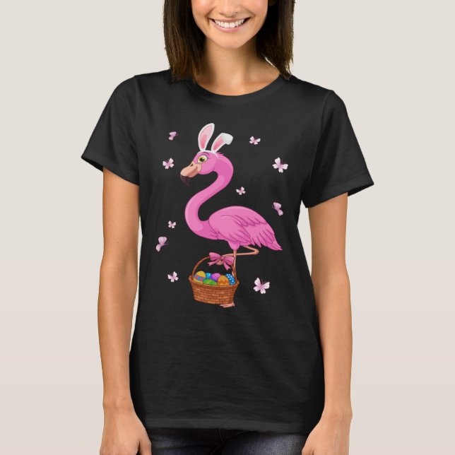 Camiseta Bunny Flamingo Bringing Eggs Basket Happy Easter D (Anverso)