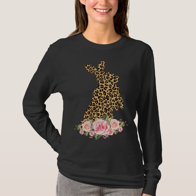 Camiseta Bunny Flowers Leopard Print Girls Women Happy East (Anverso)