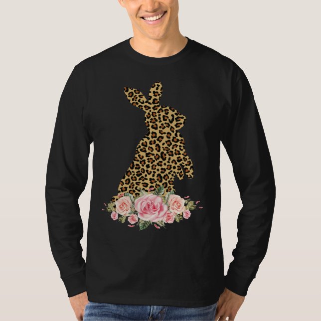 Camiseta Bunny Flowers Leopard Print Girls Women Happy East (Anverso)