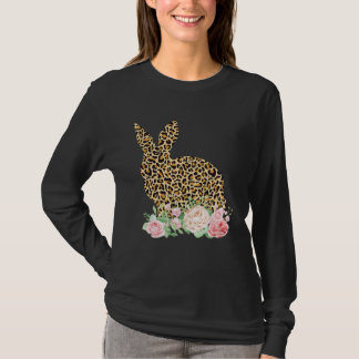 Camiseta Bunny Flowers Leopard Print Girls Women Happy East
