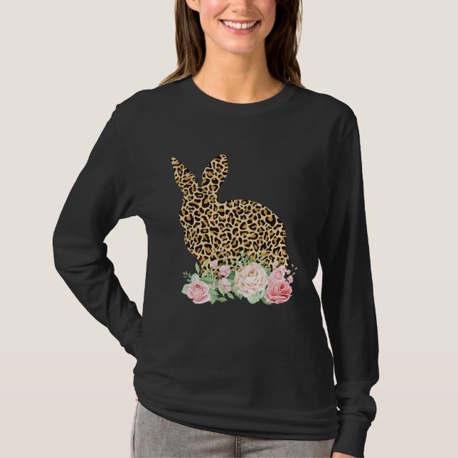 Camiseta Bunny Flowers Leopard Print Girls Women Happy East (Anverso)