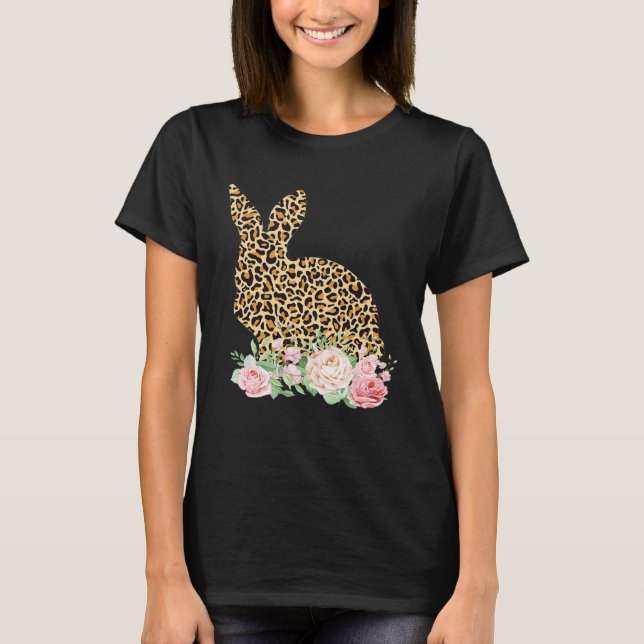 Camiseta Bunny Flowers Leopard Print Girls Women Happy East (Anverso)
