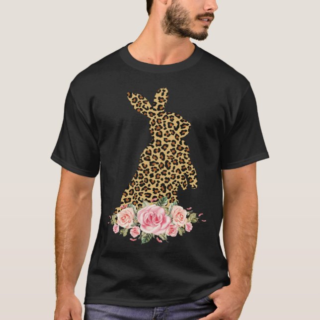 Camiseta Bunny Flowers Leopard Print Girls Women Happy East (Anverso)