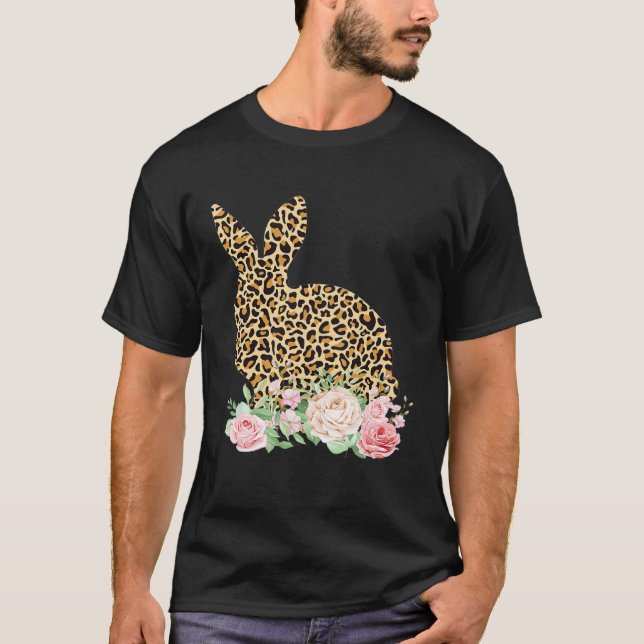 Camiseta Bunny Flowers Leopard Print Girls Women Happy East (Anverso)