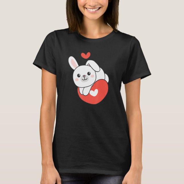 Camiseta Bunny For Valentine s Day Cute Animals With Hearts (Anverso)