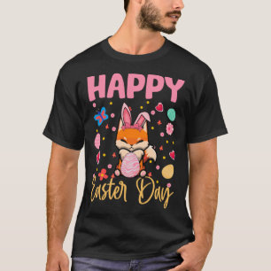 Camiseta Bunny Fox Colorful Eggs Caza Feliz Día de Pascua
