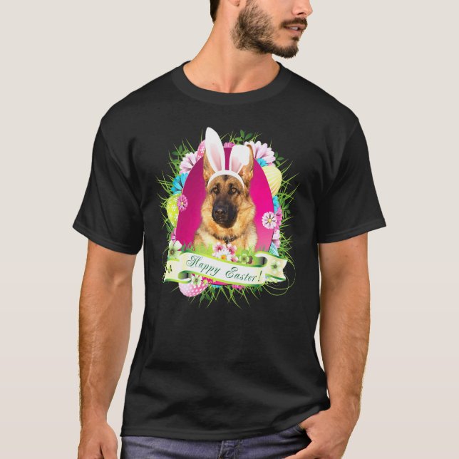 Camiseta Bunny German Shepherd Dog Happy Easter Day Egg Hun (Anverso)