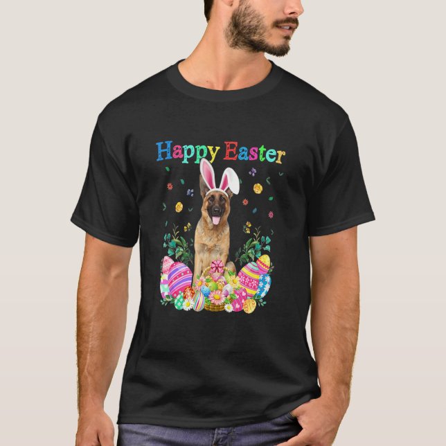 Camiseta Bunny German Shepherd Dog Happy Easter Eggs (Anverso)