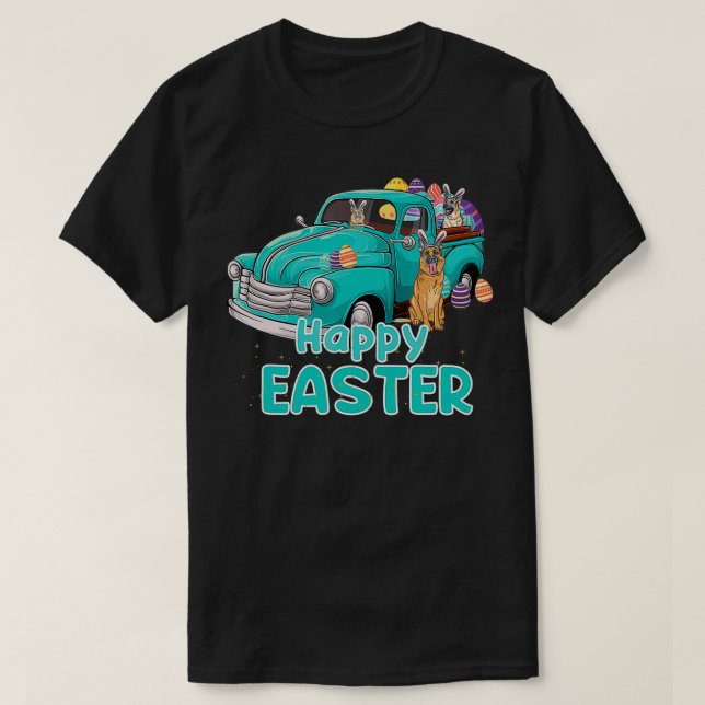 Camiseta Bunny German Shepherd feliz día de la Pascua perro (Diseño del anverso)
