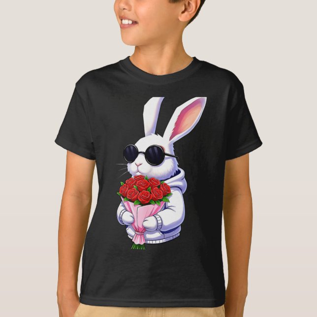 Camiseta Bunny Hugging Valentine Flower Bunny  (Anverso)
