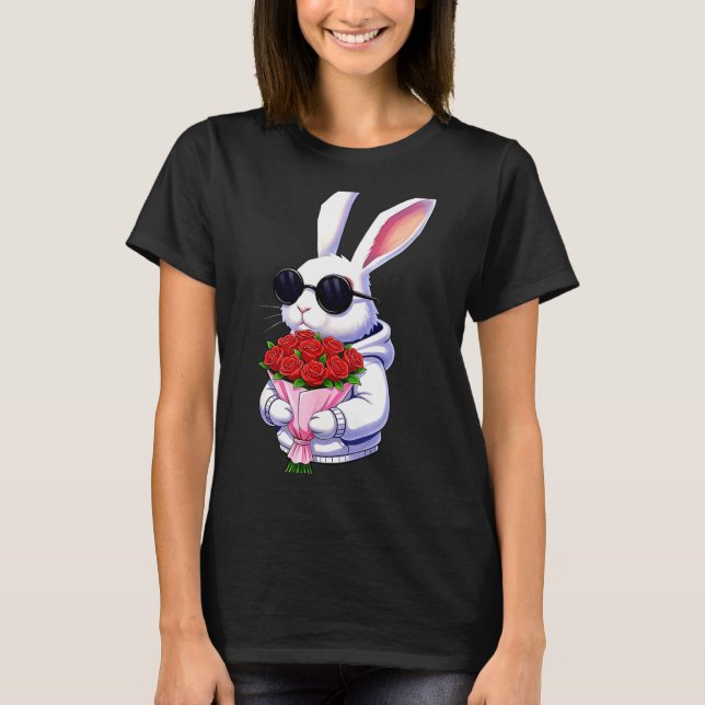 Camiseta Bunny Hugging Valentine Flower Bunny  (Anverso)