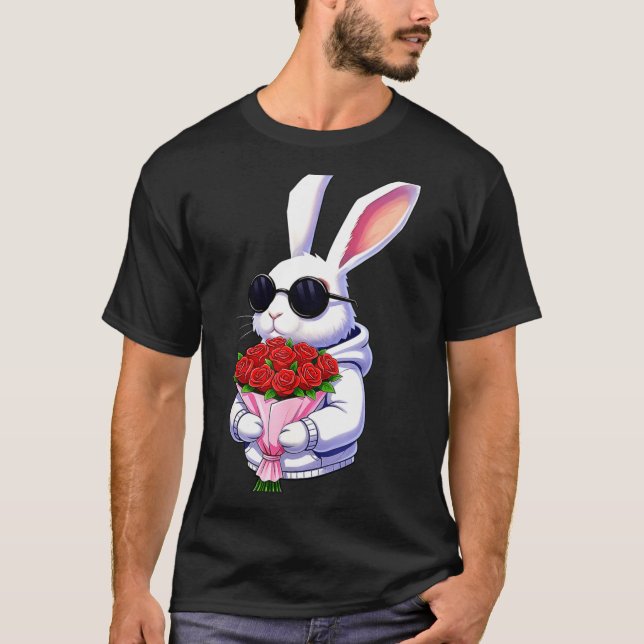 Camiseta Bunny Hugging Valentine Flower Bunny  (Anverso)