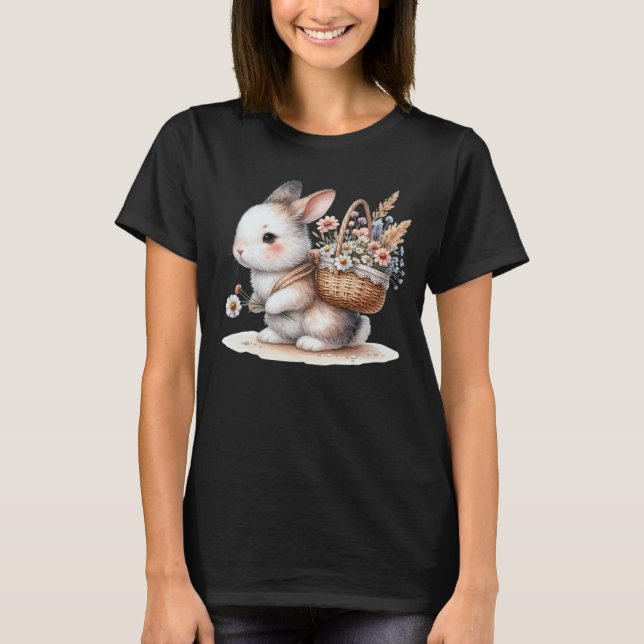 Camiseta Bunny lindo con flores acuarela arte (Anverso)