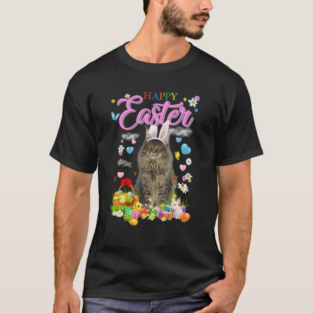Camiseta Bunny Maine Coon Cat Feliz Eggs de Pascua (Anverso)