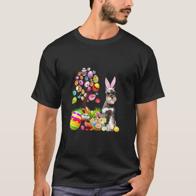 Camiseta Bunny Miniature Schnauzer Dog Happy Easter Eggs Tr (Anverso)