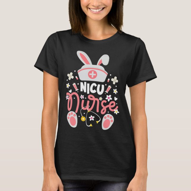 Camiseta Bunny NICU Nurse Bunny Ears Neonatal Intensive Car (Anverso)