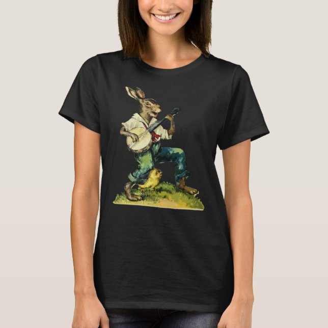 Camiseta Bunny Playing Banjo Guitar Music Rabbit Happy East (Anverso)
