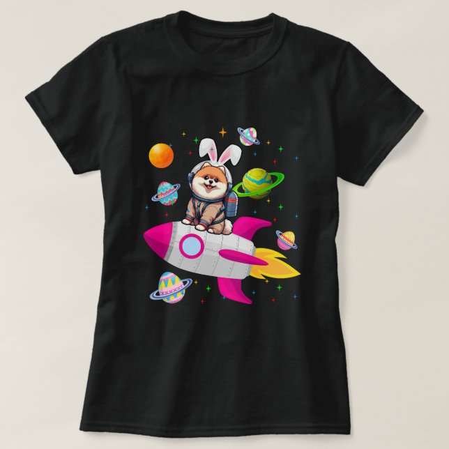 Camiseta Bunny Pomeranian En Planetas Espaciales Propietari (Diseño del anverso)