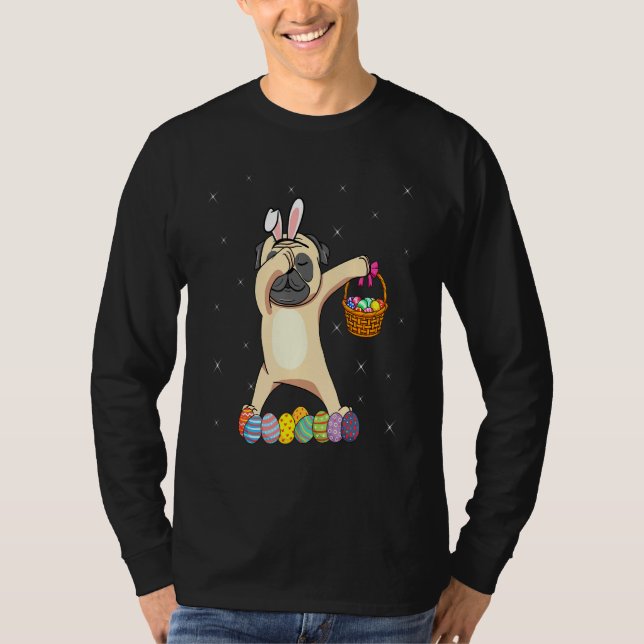 Camiseta Bunny Pug Dabbing Dog Happy Easter Day Egg Hunt (Anverso)