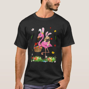 Camiseta Bunny Pug Riding Flamingo Feliz Día de Pascua
