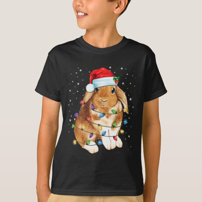 Camiseta Bunny Rabbit Christmas Lights Santa Hat Funny Xmas (Anverso)