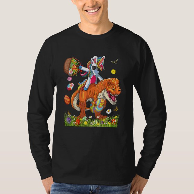 Camiseta Bunny Riding Dinosaur Holding Egg Basket Easter Da (Anverso)