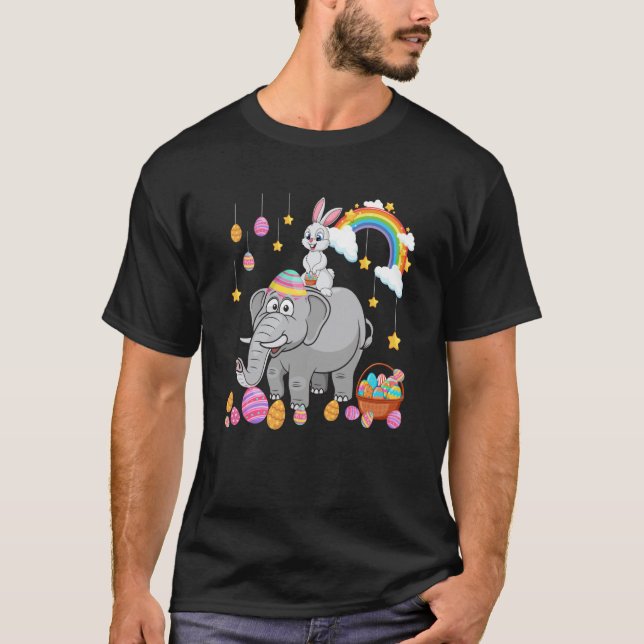 Camiseta Bunny Riding Elephant Easter Day Costume Hunting E (Anverso)