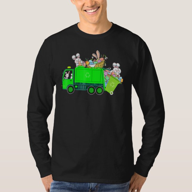 Camiseta Bunny Riding Garbage Truck Easter Day Bunny (Anverso)